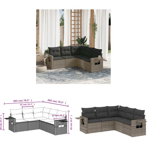 Salon de jardin 5 pcs avec coussins gris résine tressée - Ensemble Salon De Jardin - Meuble Extérieur - Résine Tressée - Rotin Synthétique - Mobilier De Jardin - Home & Living (1/3)