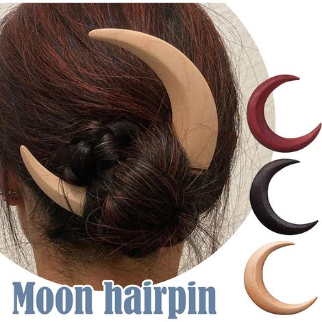 Barrette en Bois Sculpté Main en Forme de Croissant, Accessoire de Coiffure Naturel pour Cheveux Longs (1/3)