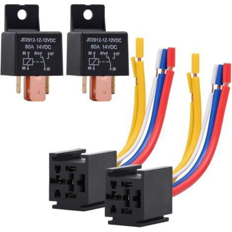 Houhence – Lot de 2 relais de voiture 80 A 12 V – Faisceau de câbles 5 broches – Pour ventilateurs, pompes et solénoïdes – Installation simple - JD2912-1Z-12VDC (1/5)