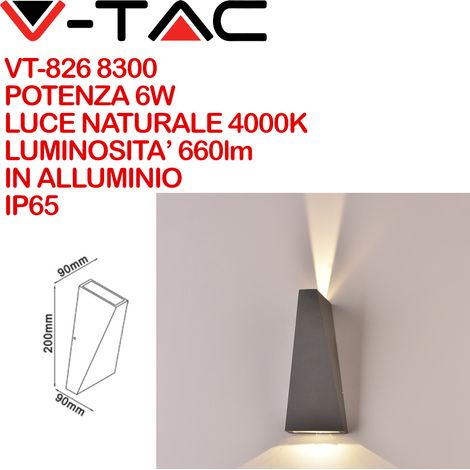 V-TAC VT-826 8300 Lampada LED da Muro 6W Doppio Fascio Luminoso Colore Grigio 4000K IP65 (1/5)