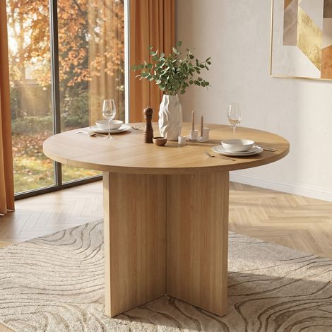 Table à manger ronde 120 x 120 cm 4-6 style scandinave minimaliste design classique montage facile salon cuisine chêne (1/5)