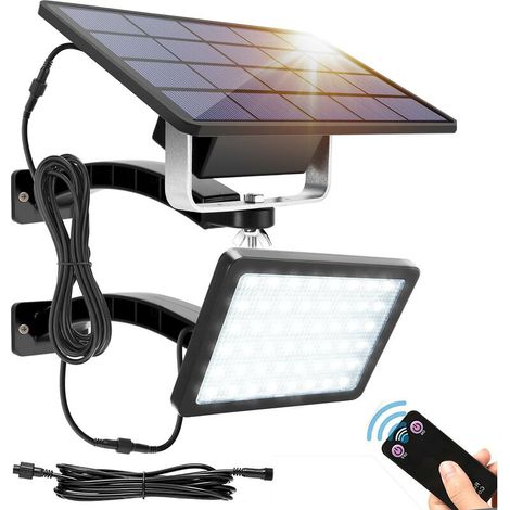 Lampe solaire d'extérieur lumineuse solaire Split 1000 lumens 48 LED IP65 étanche extérieur à énergie solaire projecteur de sécurité adapté pour mur porche abri maison garage