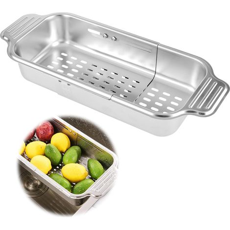 Ausziehbarer Edelstahl-Siebkorb für die Spüle. Zum Waschen von Gemüse und Obst, Abgießen von gekochten Nudeln und Trocknen von Geschirr. (1/5)