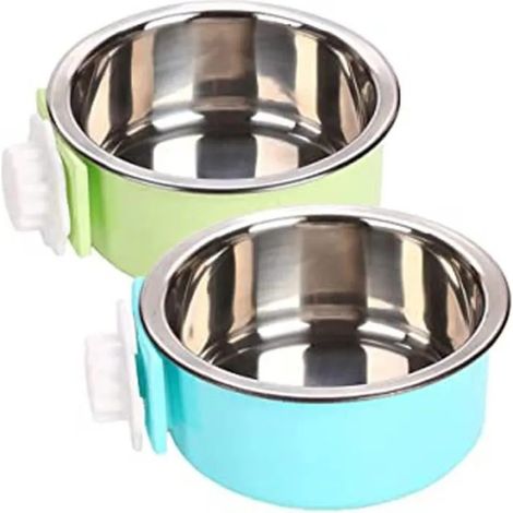 Gamelle Amovible À Suspendre Pour Chien Avec Cage En Acier Inoxydable Pour Chat Chiot, Oiseaux, Rats, Cochons D'Inde, 2 Pièces (1/4)