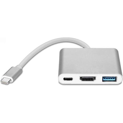 Adaptateur multiport USB-C vers USB, USB-C (USB PD), compatible HDMI 4K, argent (1/5)
