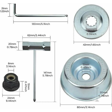 kit ecrou Tete debroussailleuse Universelle,Triomphe pour débroussailleuse Thermique, stihl, Echo, ryobi Tete (1/4)