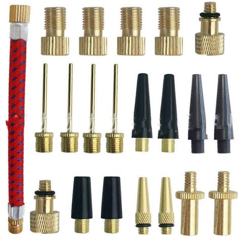 21 embouts de pompe à vélo - Aiguille de gonflage à bille, pour compresseurs, 11 x 0,9 cm, doré, en cuivre (1/5)