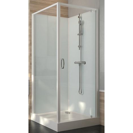 Cabine de douche à porte pivotante 80x80 cm parois transparentes et fond en verre H 202 cm - Leda