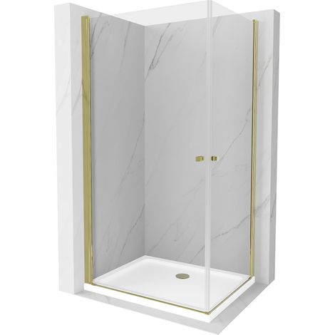 Mexen Pretoria Duo kippbare Duschabtrennung 90 x 80 cm, Transparent, Gold + Duschwanne Flat - 852-090-080-50-02-4010G