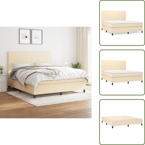 Cama de espaldas - vidaXL Cama box spring con colchón tela color crema 180x200 cm - Cama de boca abajo