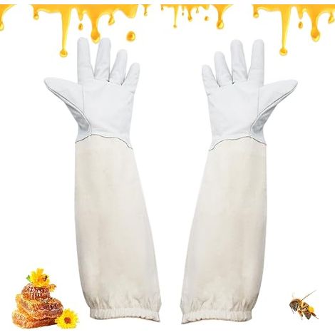 Guanti apicoltura Cuoio di capra maniche lunghe Guanti apicoltura in tela traspirante Guanti protettivi unisex Apicultori attrezzature apicoltura bianco XL (1/5)