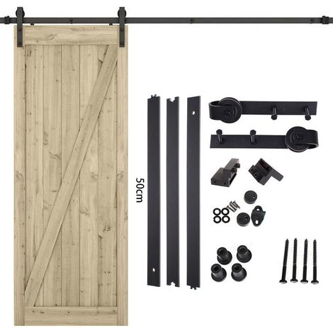 1 Kit de rail, système porte coulissante, métal noir, roulement silencieux, cuisine chambre garage (1/5)
