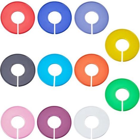 Lot de 20 séparateurs de placard ronds en 11 couleurs, porte-vêtements en plastique coloré, réutilisables, séparateurs de garde-robe, cintres, étiquettes et organisateurs pour organiser vos vêtements (1/5)