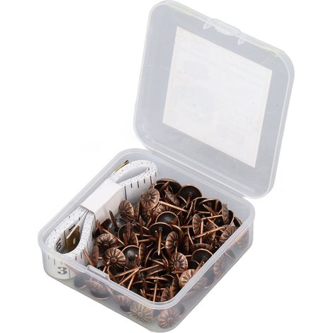 Set de 100 clous en laiton doré pour meubles anciens, pointes décoratives tête chrysanthème, finition cuivre, avec mètre ruban et poignées anti-chocs, clous de rembourrage pour intérieur. (1/5)