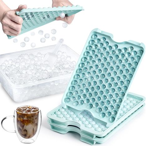 Lot de 3 bacs à glaçons, moule rond 123 cavités, silicone résistant, avec pelle et bac de stockage, pour congélateur (1/5)