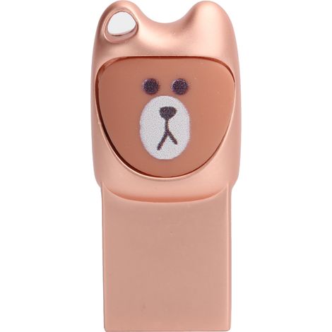 Clé USB 2.0 U Disk en métal avec adaptateur pour téléphone portable Android, couleur or rose, 16 Go, motif ours. (1/5)
