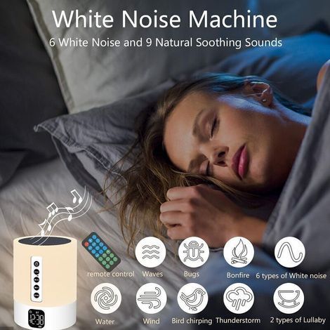 Enceinte Bluetooth Reveil Veilleuse, Lampe de Chevet Tactile avec Machine à Bruit Blanc, Haut-Parleur Bluetooth Veilleuse Enfant Réveil Lumineux Idee Cadeau Ado Fille,Enfant, Femme, A (1/3)