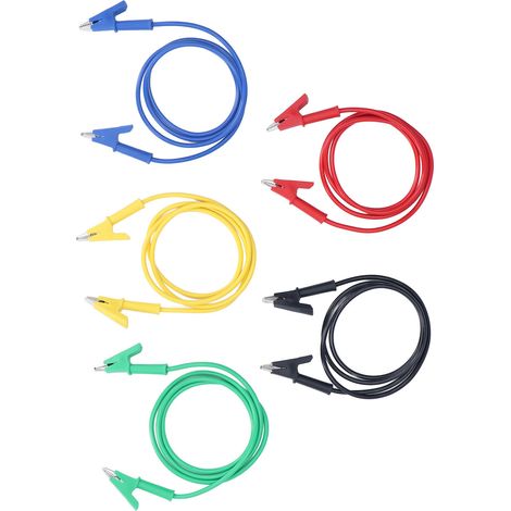 Lot de 5 pinces crocodile câble essai double extrémité ouverture 10mm pour batterie auto camion 20A 3000V laiton silicone (1/5)