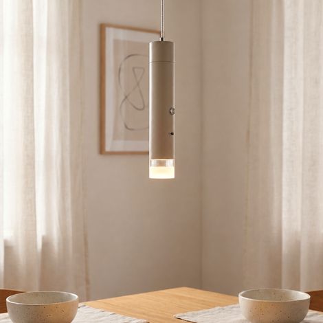 Suspension, lampe suspendue, variateur tactile, couleur sable, lampe torche LED, H 120 cm (1/5)