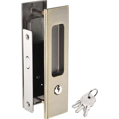 Serrure Porte Coulissante Invisible Encastré Poignée Loquet Bronze (1/5)