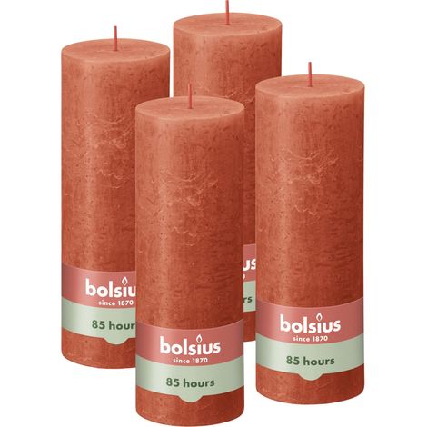 Bougie pilier rustique - Orange - 19 x 7 cm - 4 pièces - Durée de combustion de 85 heures - Sans parfum - Cire végétale naturelle - Sans huile de palme (1/5)