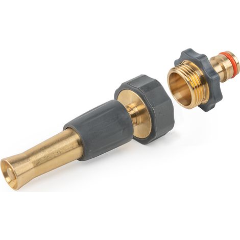 Ugello de ugello regolabile per irrigazione de ottone Ottone morbido, attacco rubinetto de 3/4", 10 cm, flusso regolabile, resistente alla corrosione, ideale per il giardino e la pulizia. (1/3)