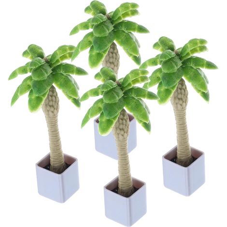 Sollbry Lot de 4Mini Bonsaïs Cocotiers Artificiels Verts en Pot Argenté,Plantes de Simulation Réalistes,Décoration Intérieure pour Maquettes, Bureau et Salon (1/5)