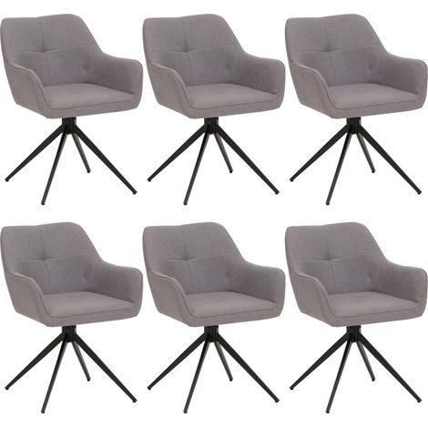 Set 6 sedie sala pranzo HHG-983, braccioli, girevoli posizionamento automatico, stoffa/tessuto (270g/m²), grigio chiaro