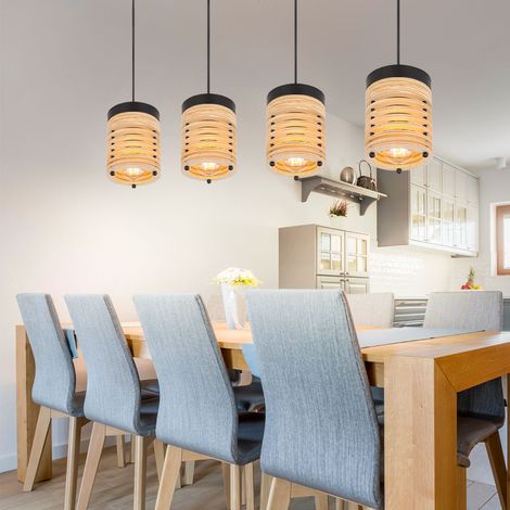 Hängelampe Pendelleuchte Esstischleuchte Deckenlampe Wohnzimmerlampe Esszimmerlampe, Metall schwarz MDF braun, 4 Flammig E27, L 90 cm