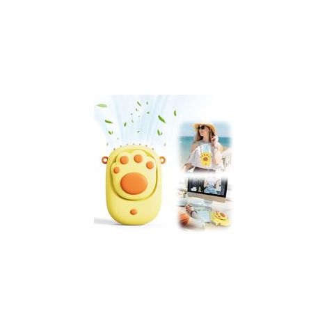 Ventilateur de cou USB rechargeable jaune, 3 vitesses – Ventilateur à main et bureau, idéal pour voyage, sport, camping– (1/5)