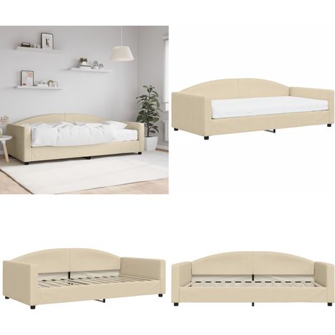 Lit de jour avec matelas crème 100x200 cm tissu - Canapé Convertible - Lit Deux Places - Lit Invité - Literie - Mobilier Salle Séjour - Home & Living (1/5)