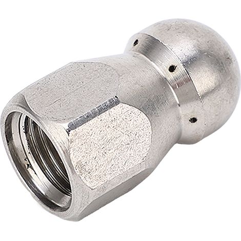 Buse de nettoyage haute pression 5000 PSI pour le débouchage de canalisations, buse de nettoyage à jet d'eau en acier inoxydable, tête sphérique, 1 orifice avant et 1 orifice arrière, 6 trous G1/4 po