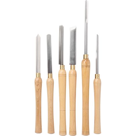 Jeu de 6 outils de tournage à bois en acier rapide, ciseaux à bois avec manche en bois, kit de sculpture pour tour à bois (1/5)