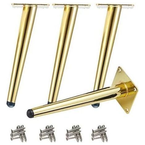4 pièces Pieds de table obliques Pieds d'armoire en métal, Pieds de meubles de cône, 201 acier inoxydable, D'or, 25 cm de hauteur, Base silencieuse antidérapante pour canapés, tables et autres meubles (1/4)