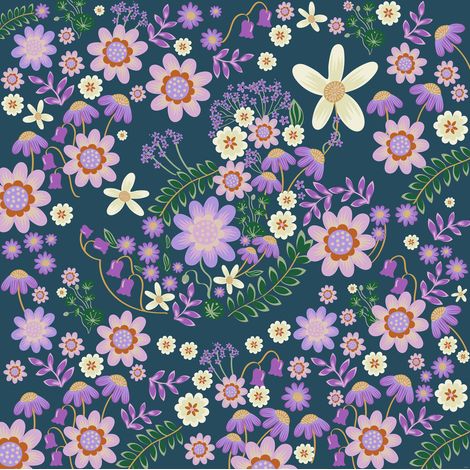 papier peint panoramique fleurs violet et bleu  - Komar