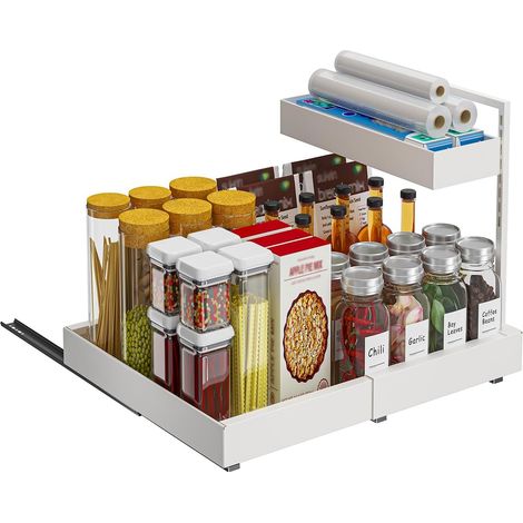 Extensible Rangement Sous Evier, Organisateur Cuisine 2 Niveaux, Rangement et Organisation de Cuisine, Tiroir Coulissant Cuisine pour Salle de Bain, Armoire, Placard (Blanc) (1/5)