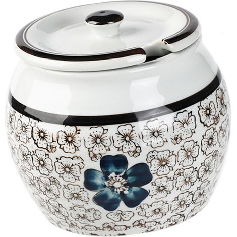 Pot à épices en céramique 600 ml, boîte de cuisine, stockage des aliments avec couvercle hermétique pour café thé sel céréales bleu. (1/5)