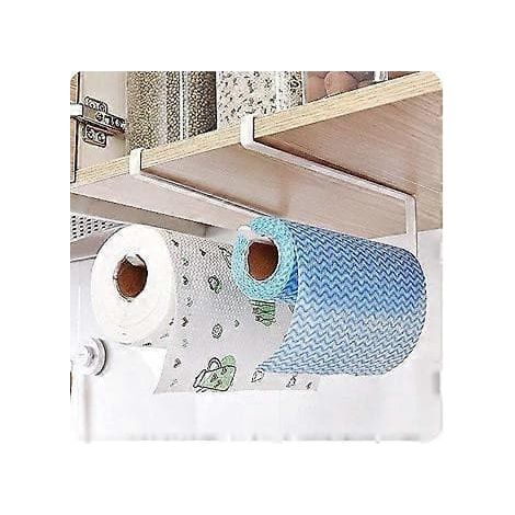 Porte-rouleau de papier essuie-tout double, en métal peint en blanc, fixation sous meuble sans perçage, compatible avec les rouleaux standard et jumbo. (1/5)