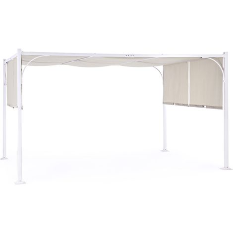 Gazebo pergola 4x3 m con struttura in acciaio verniciato bianco opaco e telo tortora - Cedro