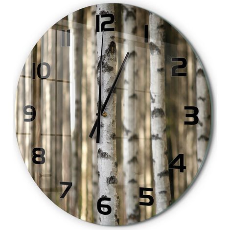 Horloge Murale Ronde Décoration Maison Classique Verre Trempé Silencieuse Bouleaux fi 60 cm (1/5)