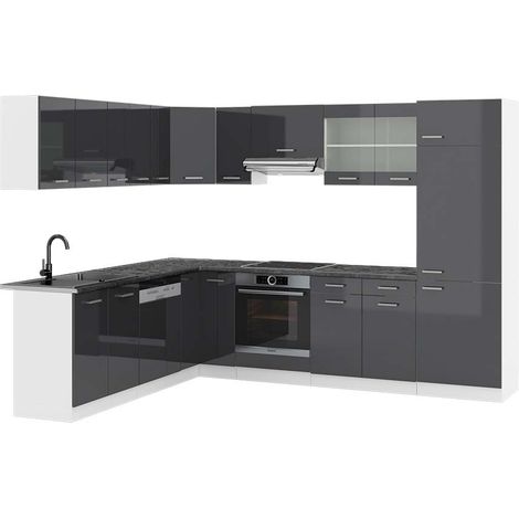 Cuisine en angle R-Line, Anthracite brillant/blanc, 227 x 287 cm , PT Anthracite, Vicco