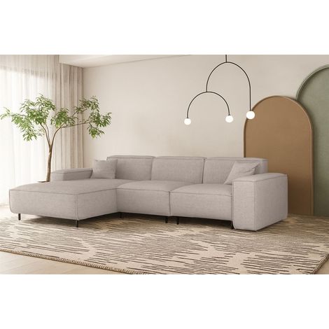 Ecksofa Designersofa GLORIA in Stoff Artico Creme Ottomane Links