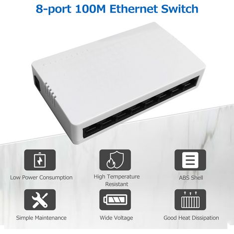 Switch Ethernet 8 ports 100M 8 ports Ethernet adaptatifs 10/100 Mbps faible consommation d'énergie large compatibilité prise UE (1/5)