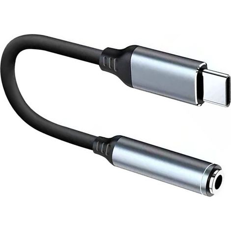 Adaptateur jack pour casque audio TPE Type C mâle vers jack 3,5 mm femelle, gris (1/5)