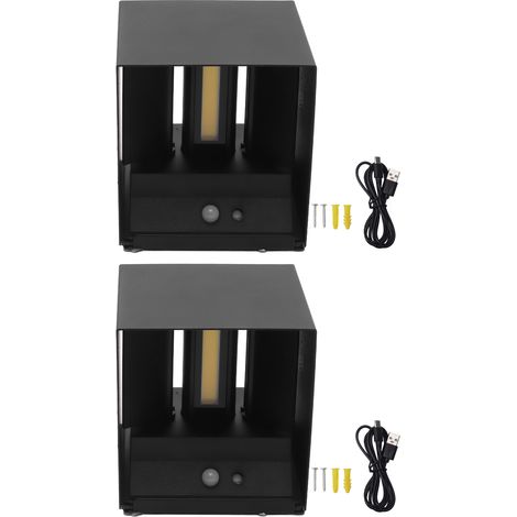 Ortviai Applique murale LED carrée 6 W avec capteur de mouvement, base magnétique et éclairage bidirectionnel chaud – noir, 2 pièces (1/4)