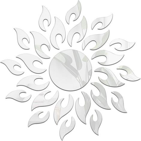 Lntyq 3D Tournesol Miroir Stickers Muraux Acrylique Miroir Stickers Muraux Auto-Adhésif DIY Décoration Murale pour Salon Chambre TV Fond Décoration de la Maison, Argenterie (1/5)