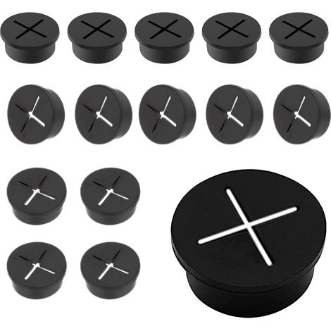 Lot de 15 passe-câbles en silicone flexible - 25 mm - Convient pour meubles, bureau, table de conférence, bureau - Noir (1/5)