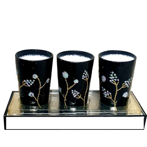Candele con decoro glitterato nero confezione da 3 pezzi