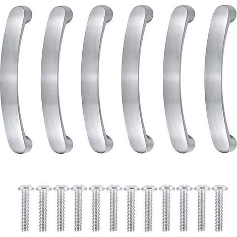 6 poignées argentées pour meuble de cuisine, entraxe 96 mm, poignée de tiroir argentée, poignée de placard de cuisine, poignée de porte d'armoire avec vis (1/4)