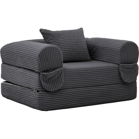 Divano letto singolo convertibile in tessuto corduroy grigio con cuscino, 120 x 85 x 65 cm (1/5)
